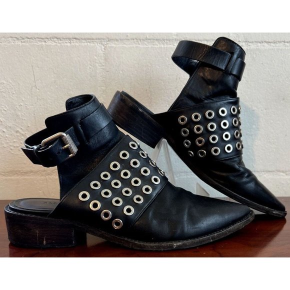 ALL SAINTS Yannis Leather Open Back Black Booties Women US Size 8.5 Retail $415 - Picture 1 of 10